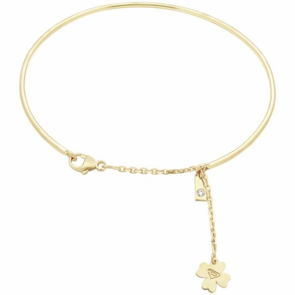 Bracelet jonc et chainette en or jaune serti d'un diamant