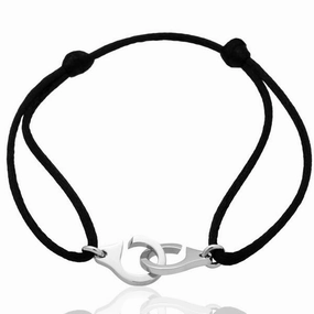 Bracelet menottes en or blanc , cordon satin