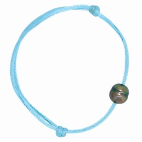 Bracelet peti satin turquoise et perle de Tahiti.