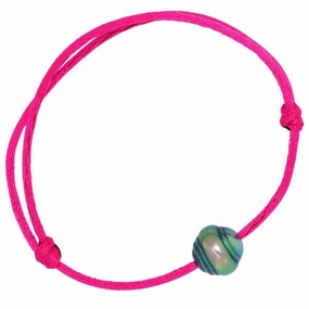 Bracelet petit satin fushia et perle de Tahiti