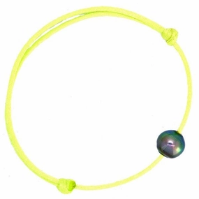 Bracelet petit satin jaune et une perle de tahiti