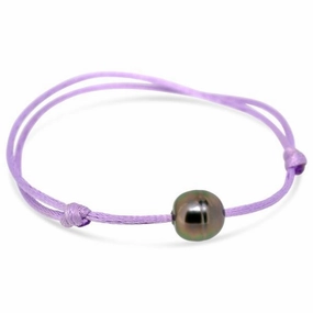 Bracelet petit satin mauve et perle de Tahiti.