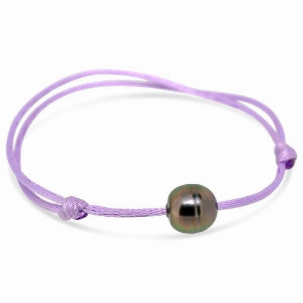 Bracelet petit satin mauve et perle de Tahiti.