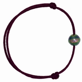 Bracelet petit satin violet et perle de Tahiti
