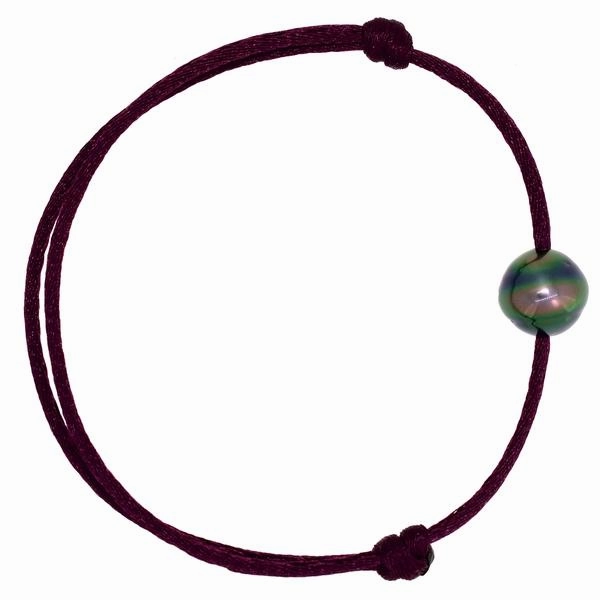 Bracelet petit satin violet et perle de Tahiti