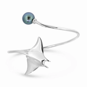 Bracelet raie manta en argent et perle de Tahiti
