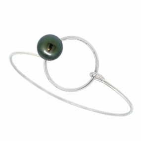 Bracelet rigide argent et perle de Tahiti ronde A 9..6/10.5 mm
