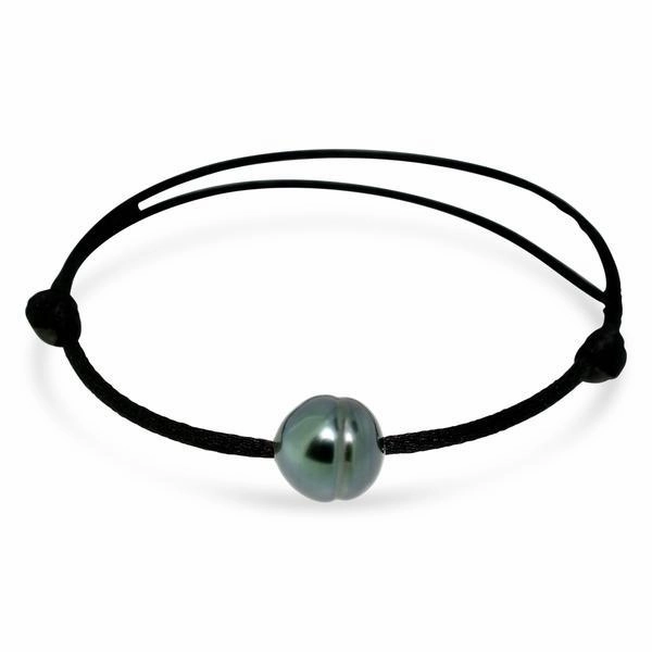 Bracelet satin noir et 1 perle de Tahiti