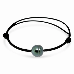 Bracelet satin noir et 1 perle de Tahiti