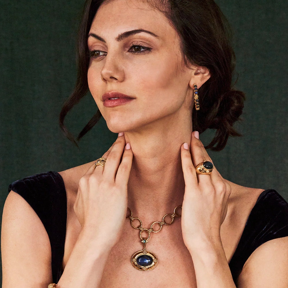 Capucine De Wulf Berry Gem Medium Hoop Earrings in Blue Labradorite