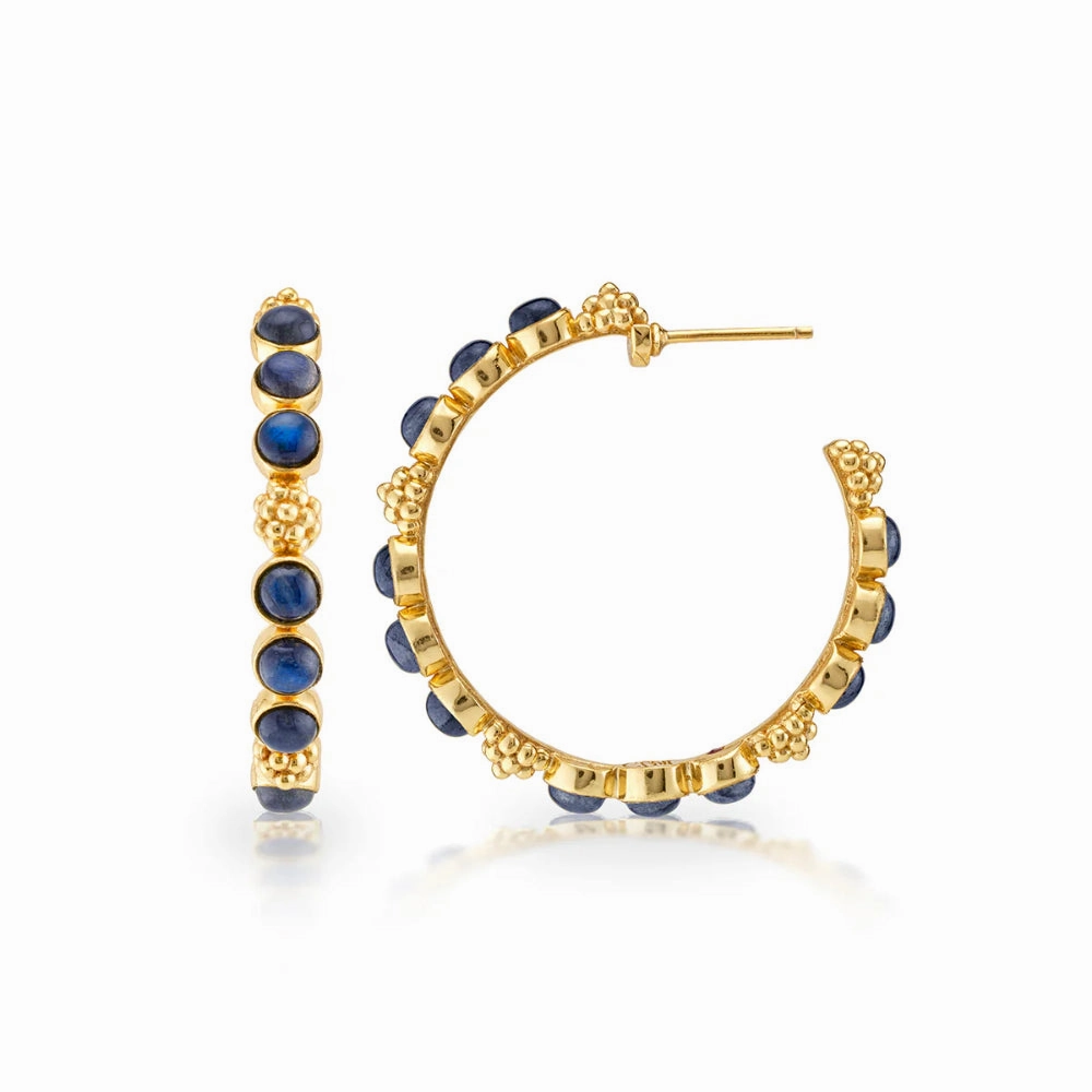 Capucine De Wulf Berry Gem Medium Hoop Earrings in Blue Labradorite