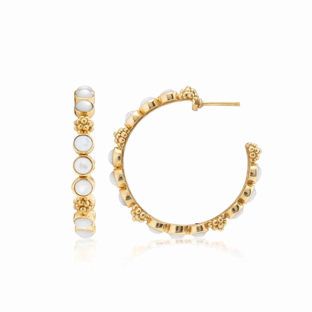 Capucine De Wulf Berry Gem Medium Hoop Earrings in Mother of Pearl