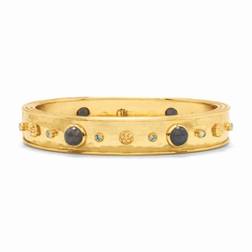 Capucine de Wulf Cleopatra Hinged Bangle- Hammered Gold/Blue Labradorite