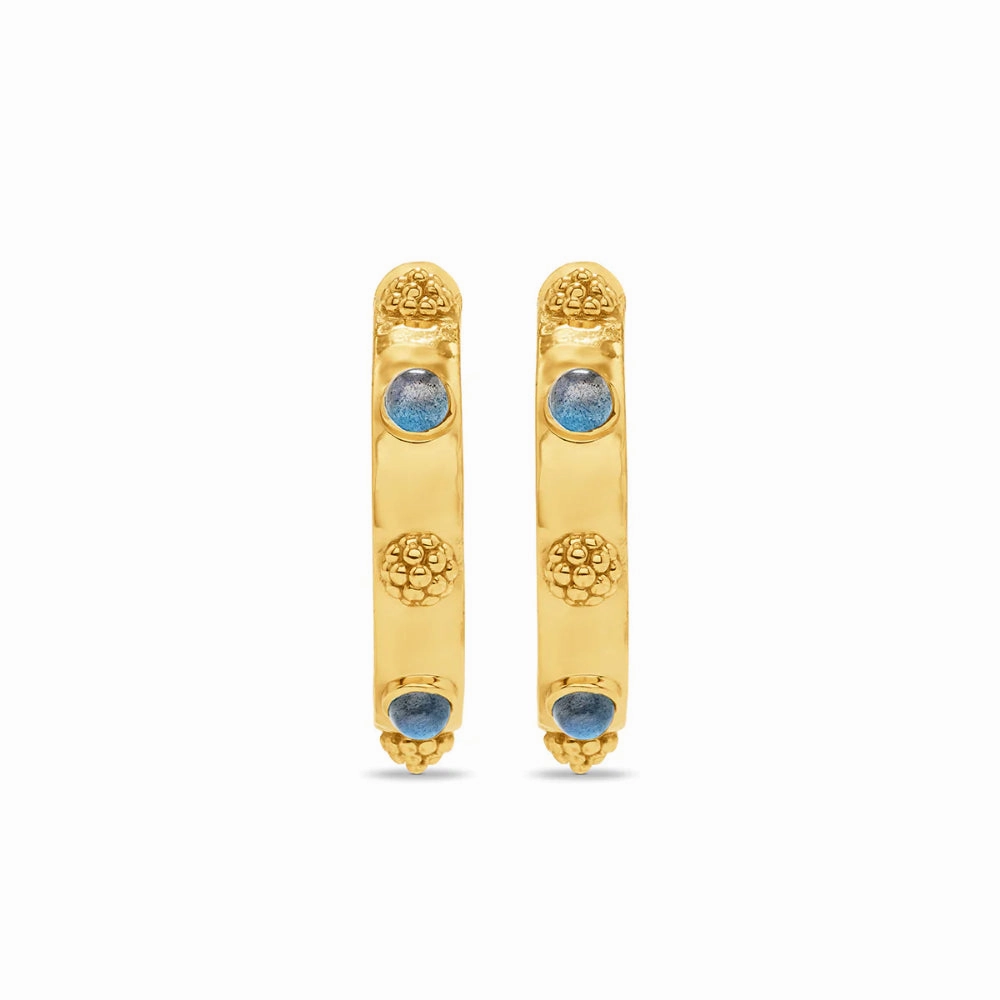 Capucine de Wulf Cleopatra Hoop Earrings- Hammered Gold/Blue Labradorite
