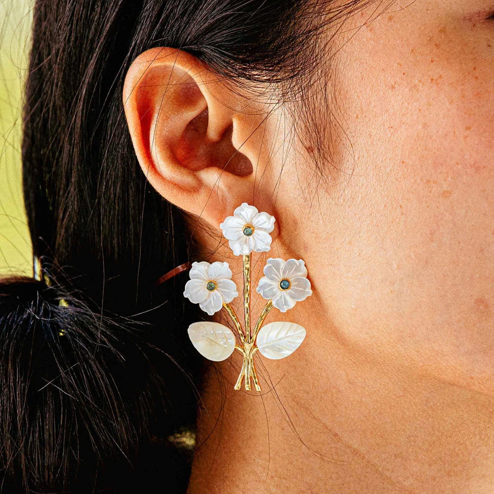 Capucine De Wulf Convertible Mermaid Garden Bouquet Post Earrings - Mother of Pearl & Ocean Jade
