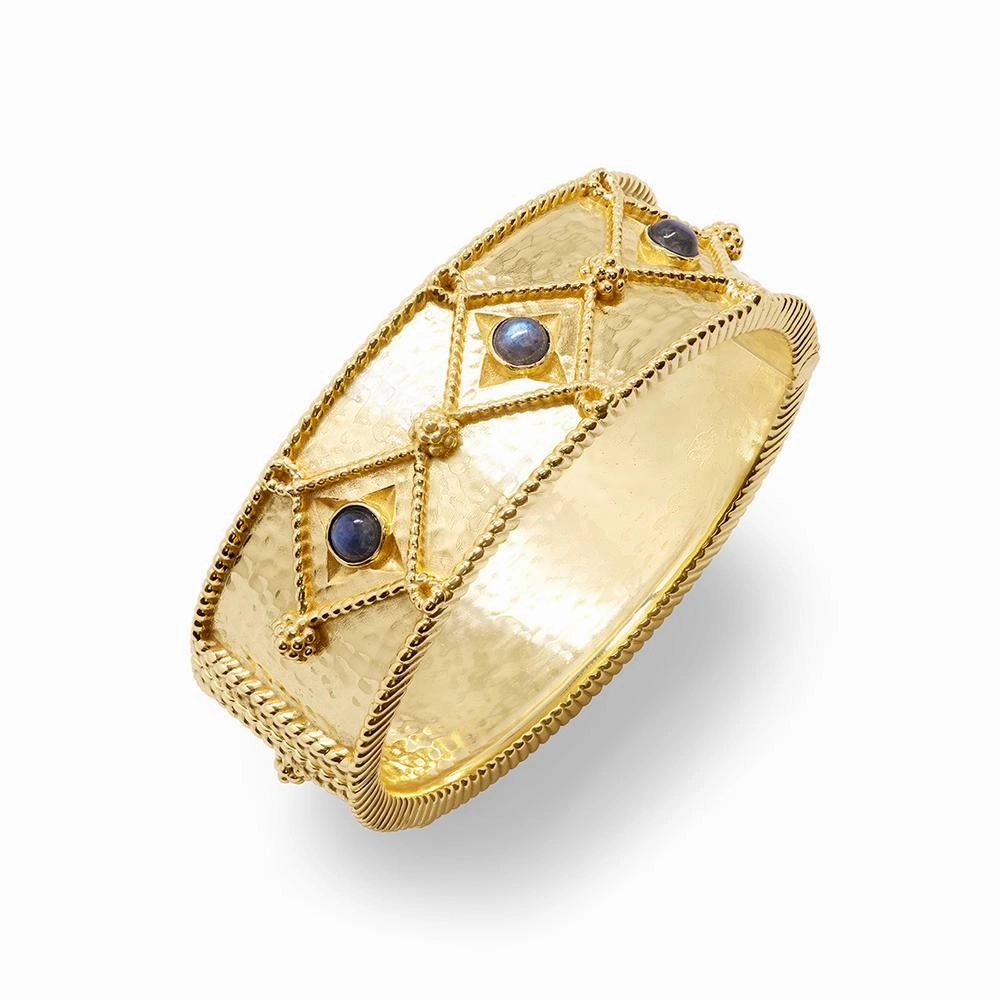 Capucine De Wulf Victoria Hinge Bangle in Hammered Gold/Blue Labradorite