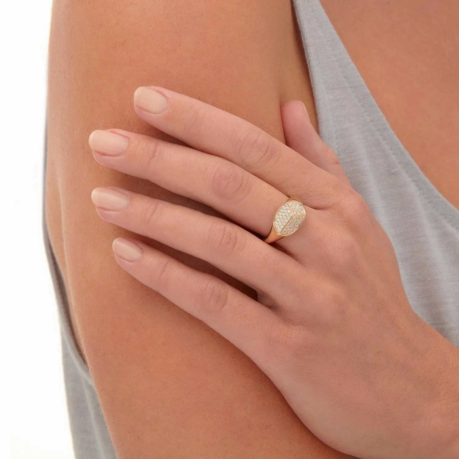Carve Signet Ring with Pav F465