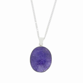 Charoite Sterling Silver Oval Pendant & Chain