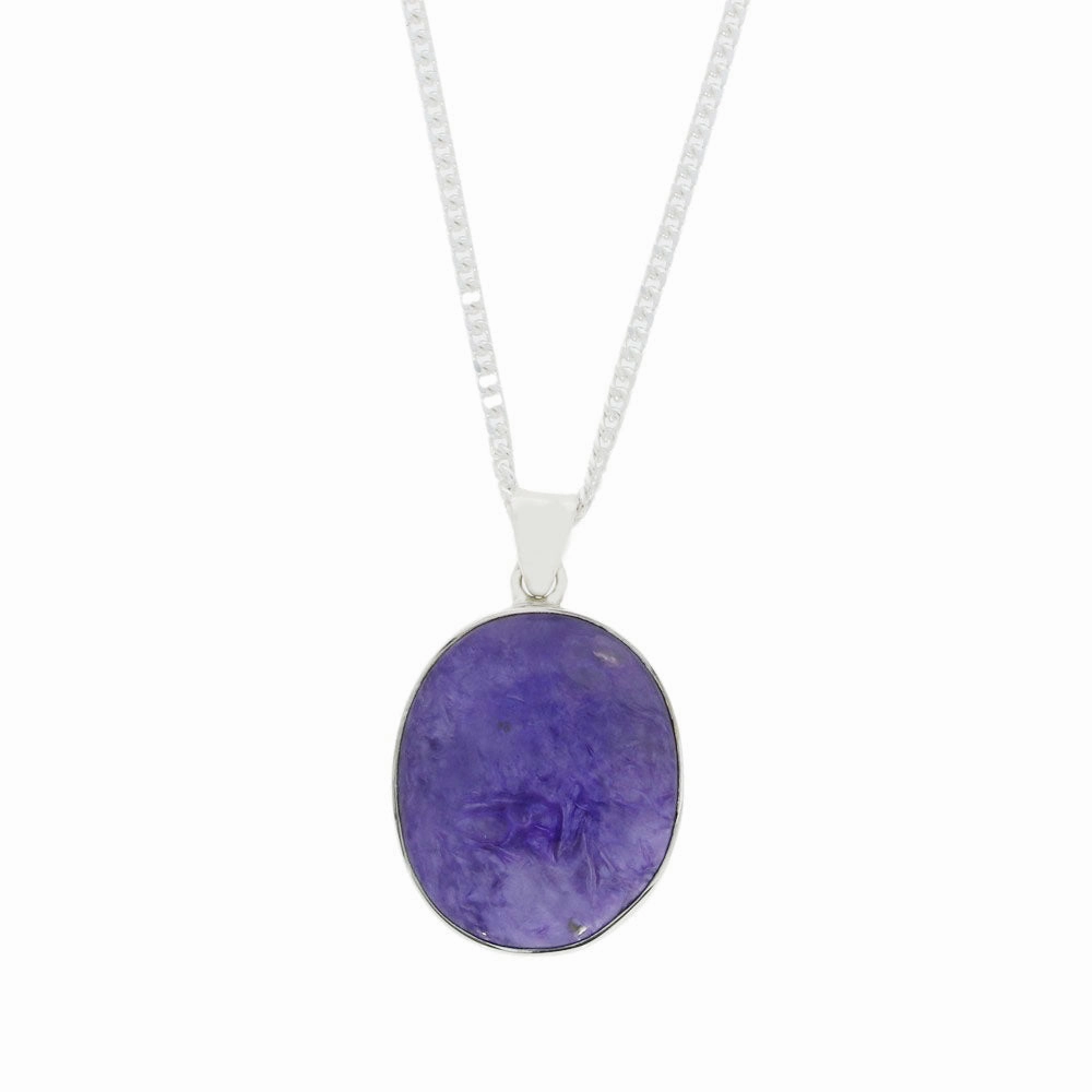 Charoite Sterling Silver Oval Pendant & Chain