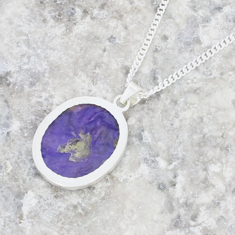 Charoite Sterling Silver Oval Pendant & Chain