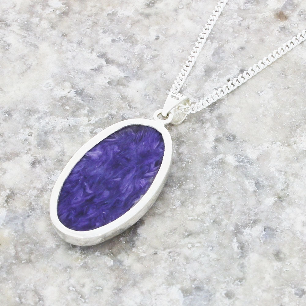 Charoite Sterling Silver Oval Pendant & Chain