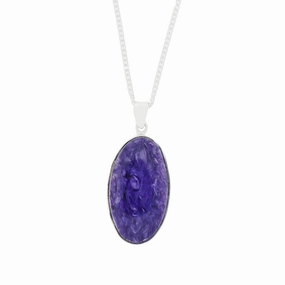 Charoite Sterling Silver Oval Pendant & Chain