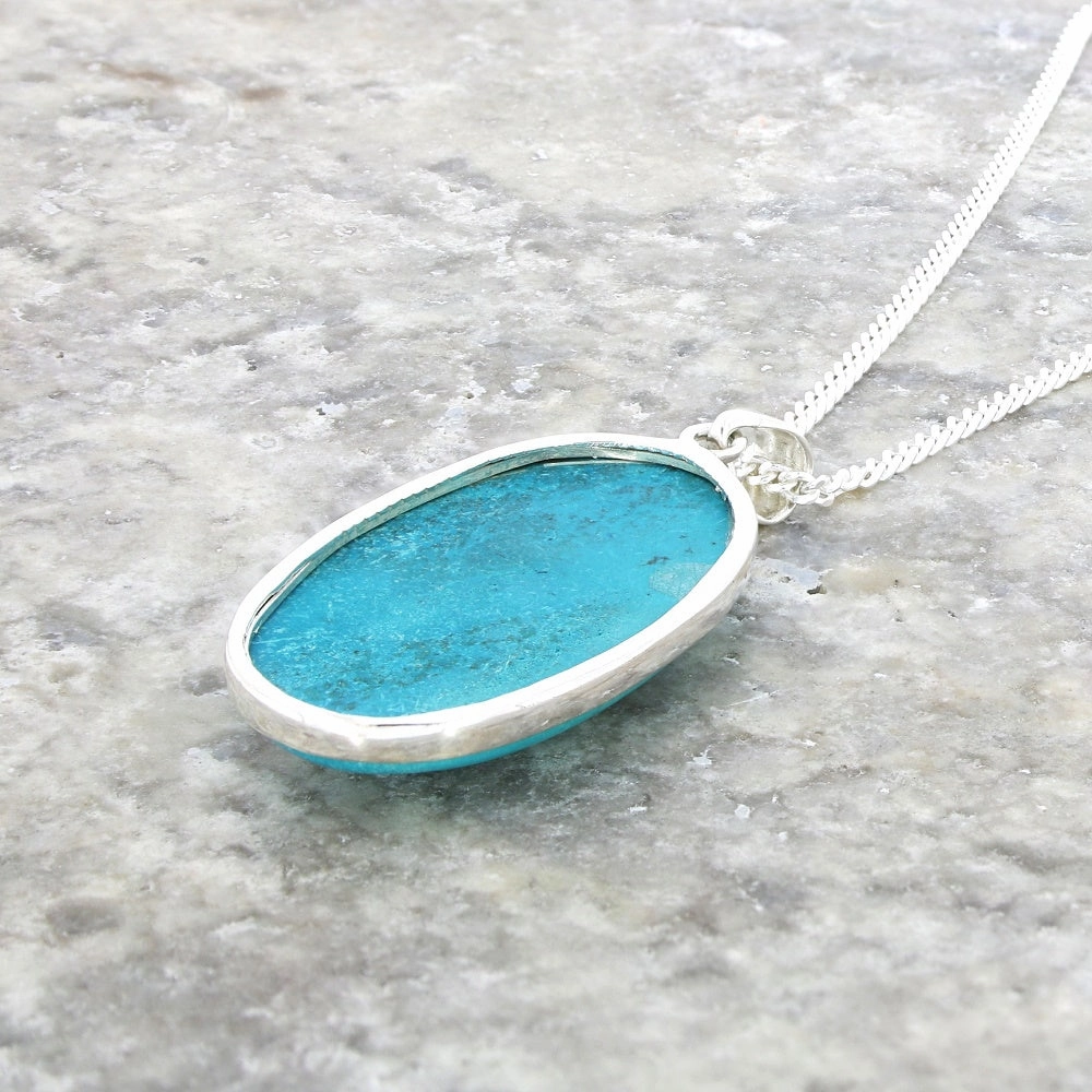 Chrysocolla Sterling Silver Large Oval Pendant and Chain