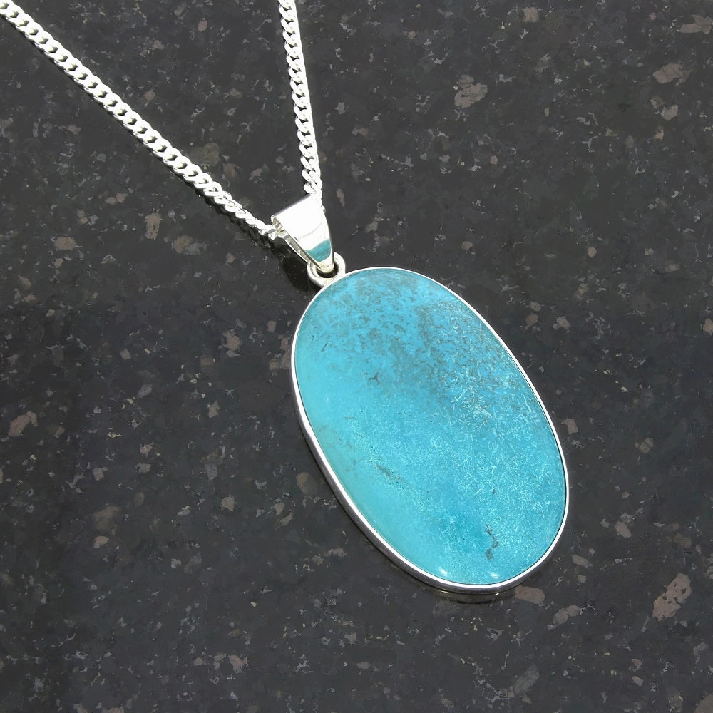 Chrysocolla Sterling Silver Large Oval Pendant and Chain