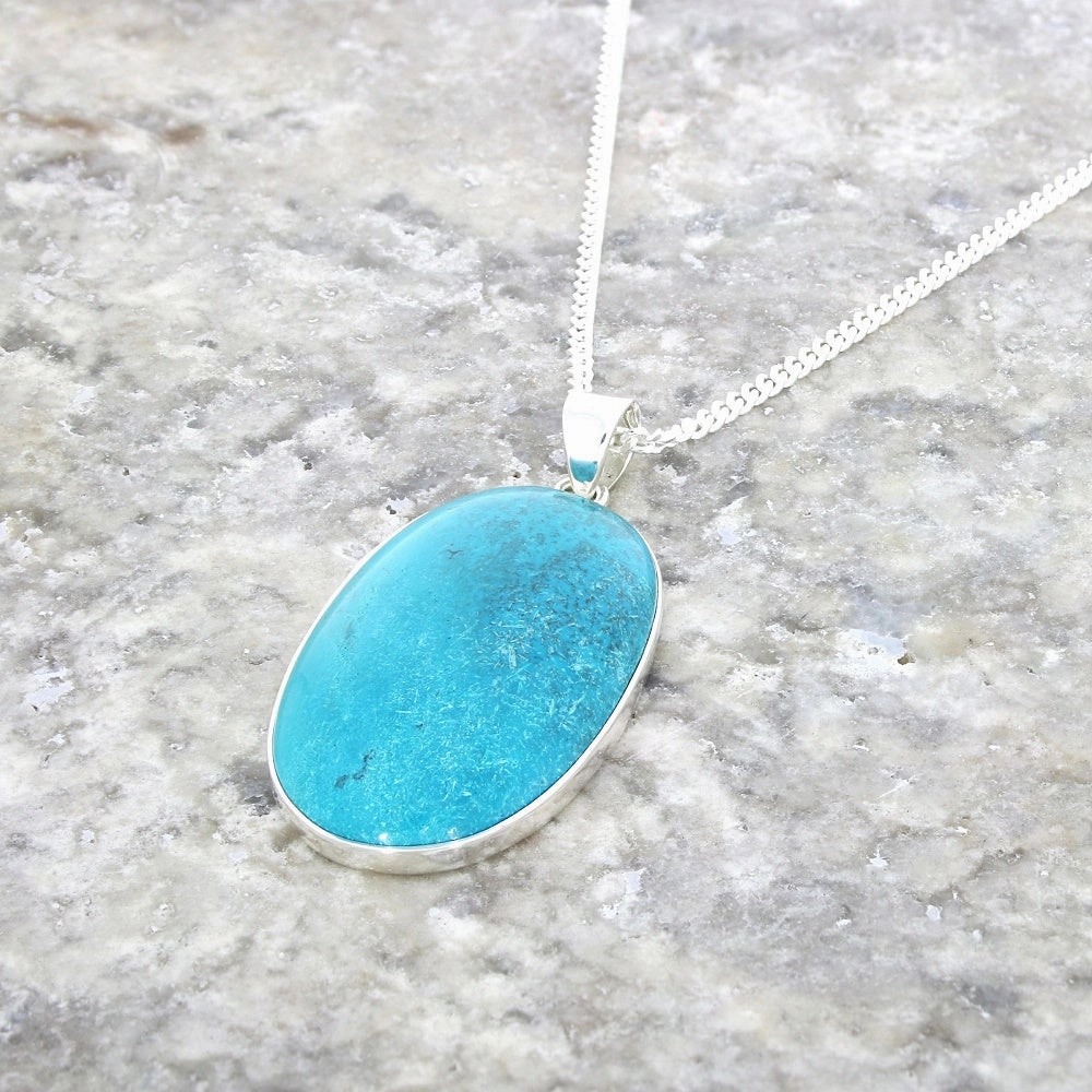 Chrysocolla Sterling Silver Large Oval Pendant and Chain