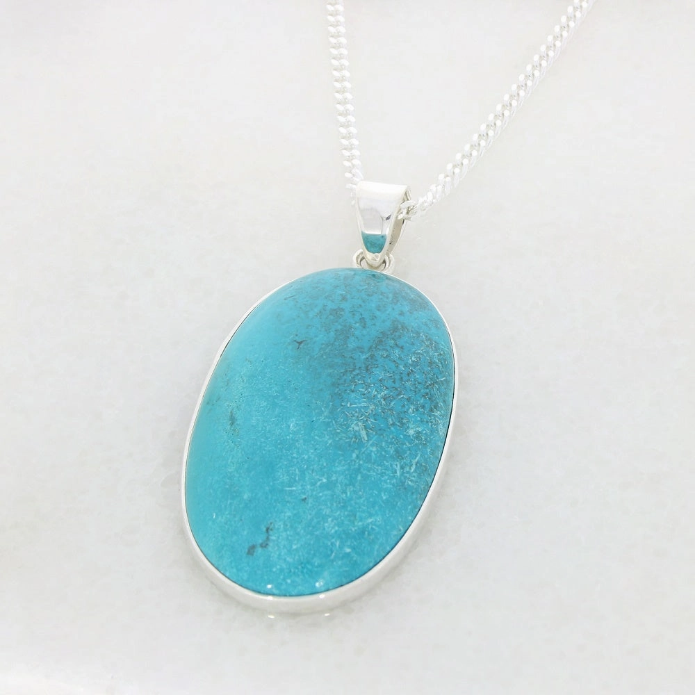 Chrysocolla Sterling Silver Large Oval Pendant and Chain