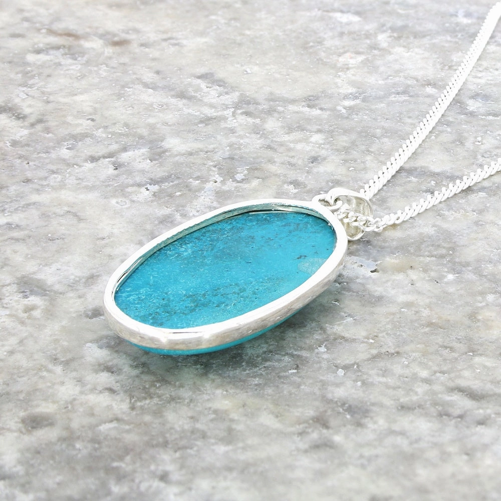 Chrysocolla Sterling Silver Large Oval Pendant and Chain
