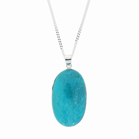 Chrysocolla Sterling Silver Large Oval Pendant and Chain