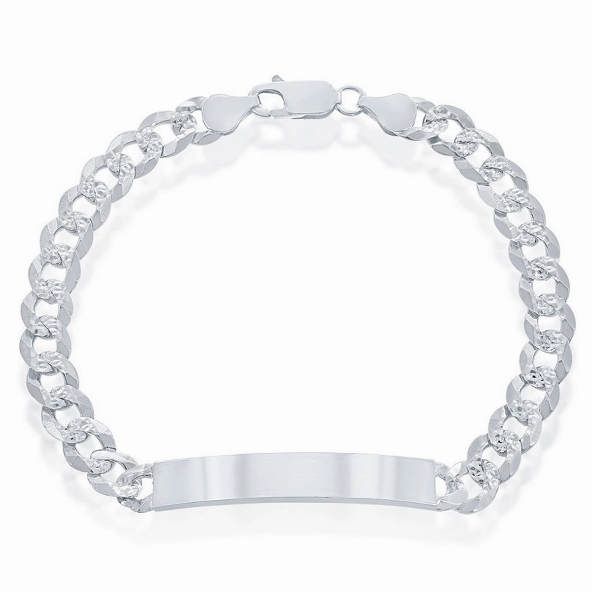 Classic Men's Bracelet - Sterling Silver 7mm Pave Curb Chain ID | S-5125