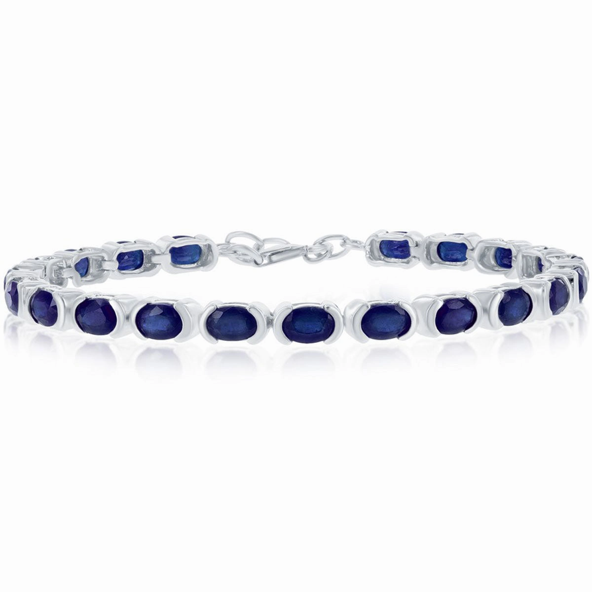 Classic Women's Bracelet - 6x4 mm Oval and Blue Diffusion Sapphire Tennis | T-7576