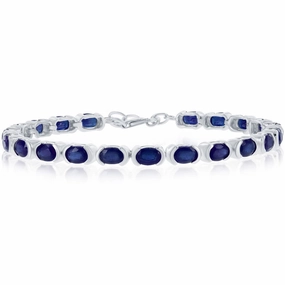 Classic Women's Bracelet - 6x4 mm Oval and Blue Diffusion Sapphire Tennis | T-7576