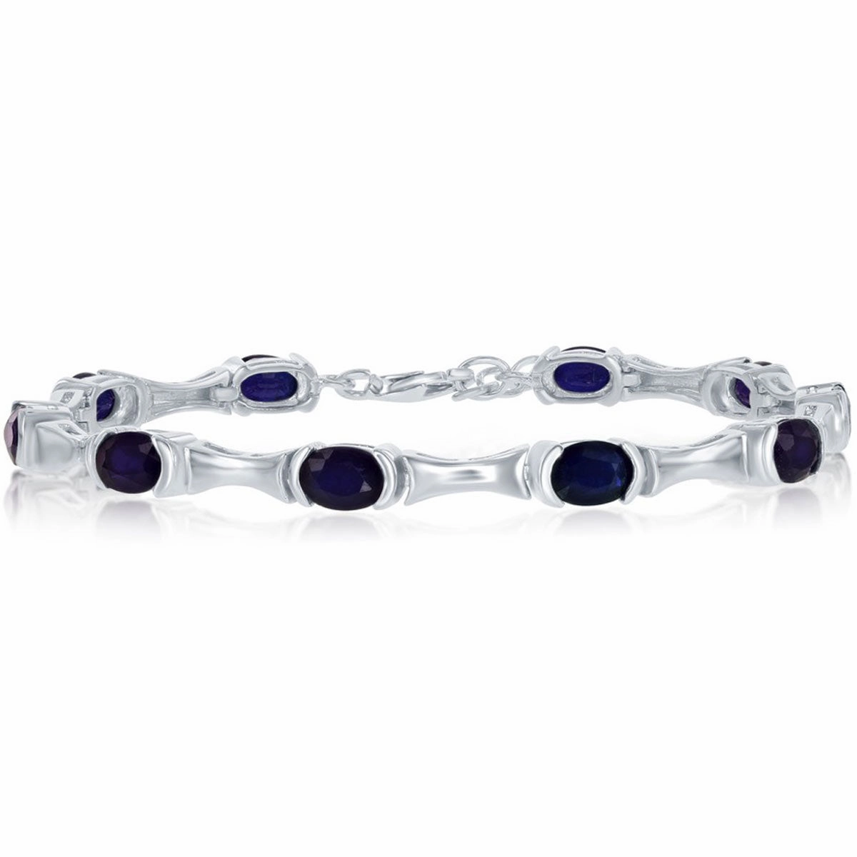 Classic Women's Bracelet - 7x5 mm Oval and Blue Diffusion Sapphire Tennis | T-7574