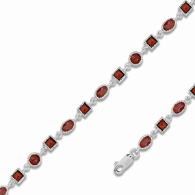 Classic Women's Bracelet - Silver Oval and Square 11.27 cttw Garnet Gem| T-5266