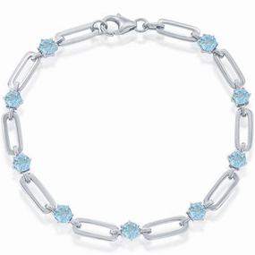 Classic Women's Bracelet - Sterling Silver 4.5mm Blue Topaz Paperclip Link | T-7993