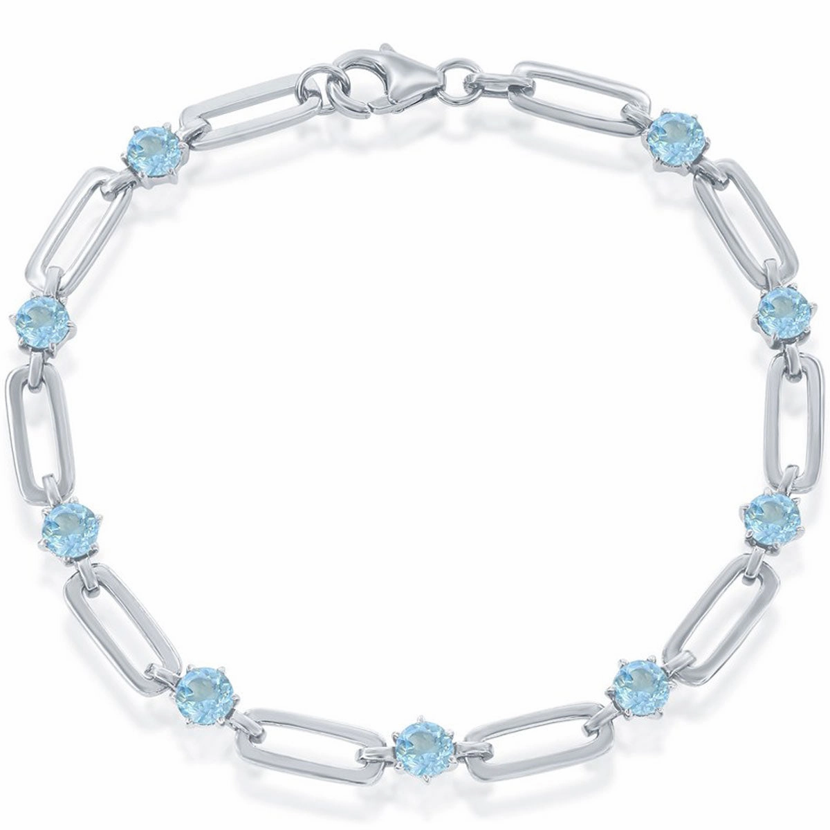 Classic Women's Bracelet - Sterling Silver 4.5mm Blue Topaz Paperclip Link | T-7993