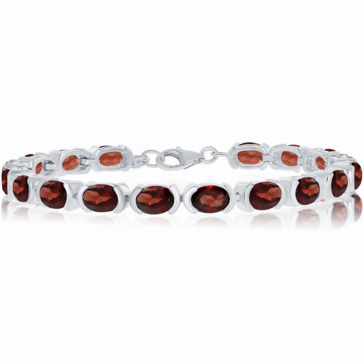 Classic Women's Bracelet - Sterling Silver 7x5 mm Oval Red Garnet Gemstone | T-7591