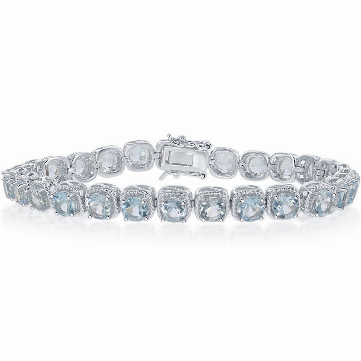 Classic Women's Bracelet - Sterling Silver Blue Topaz Gem with Rope Design | T-7562