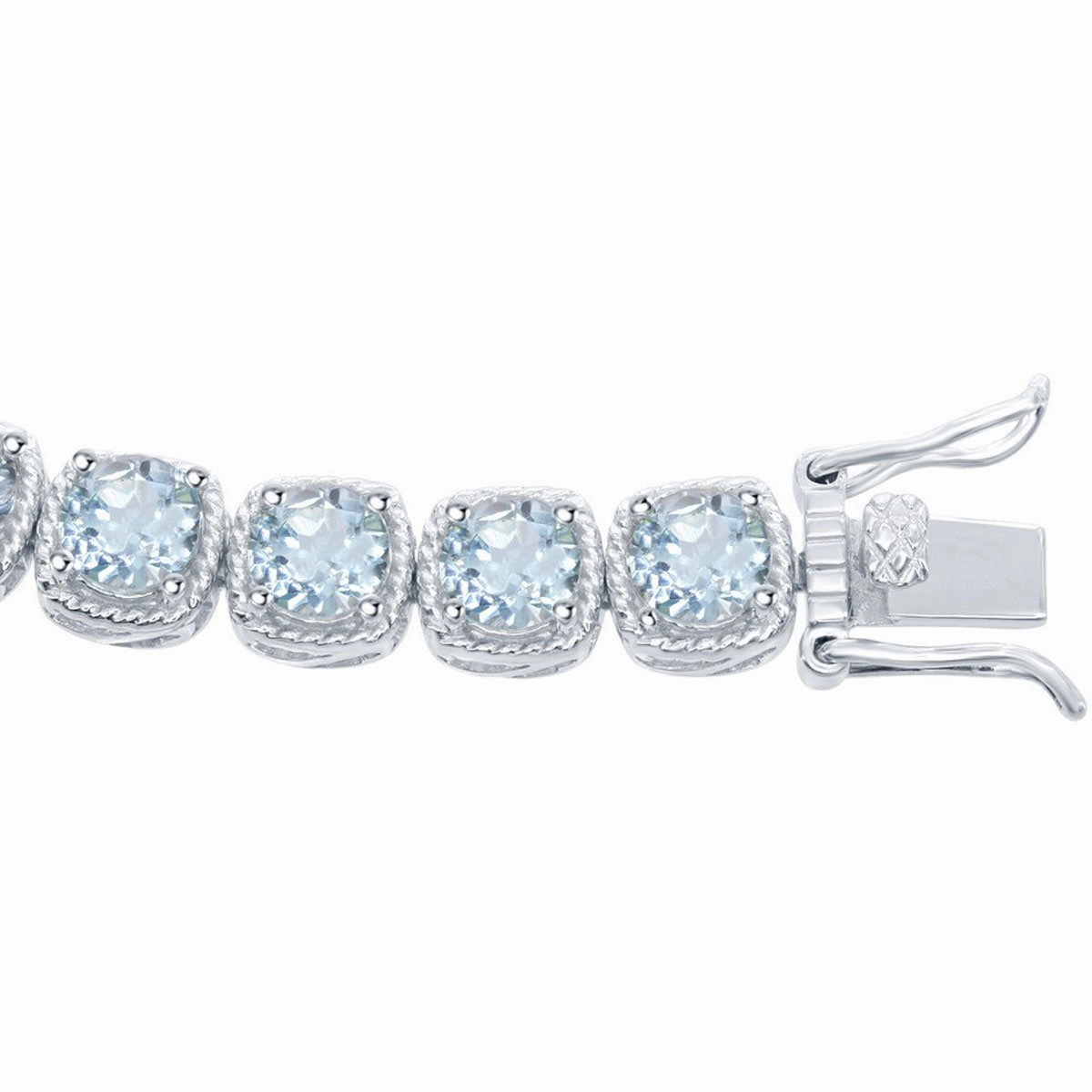 Classic Women's Bracelet - Sterling Silver Blue Topaz Gem with Rope Design | T-7562