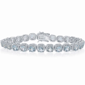 Classic Women's Bracelet - Sterling Silver Blue Topaz Gem with Rope Design | T-7562