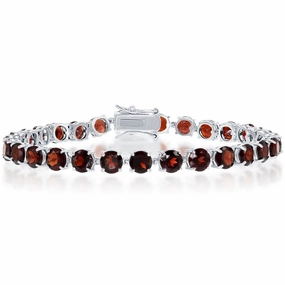 Classic Women's Bracelet - Sterling Silver Four-Prong 5mm Round Garnet | T-7666