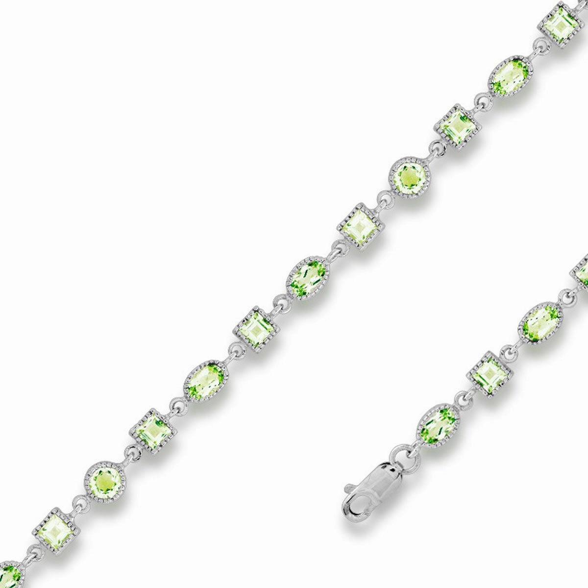 Classic Women's Bracelet - Sterling Silver Oval and Square Peridot Gemstone| T-5267