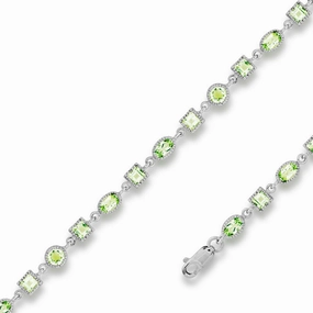 Classic Women's Bracelet - Sterling Silver Oval and Square Peridot Gemstone| T-5267