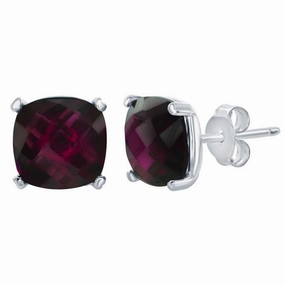 Classic Women's Earrings - Silver Rhodolite 'October' Birthstone Square | D-6823