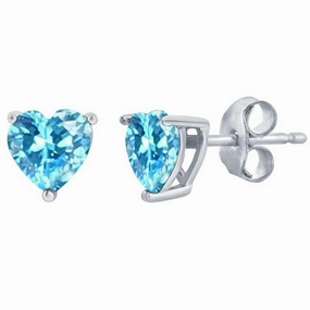 Classic Women's Earrings - SS 6mm Aquamarine "March" Heart Perciosa Crystal | D-8419