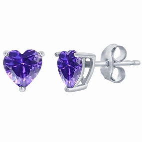 Classic Women's Earrings - SS Amethyst "February" Heart Perciosa Crystal | D-8418