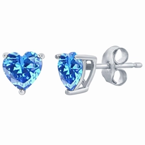 Classic Women's Earrings - SS Blue Topaz "December" Heart Perciosa Crystal | D-8428